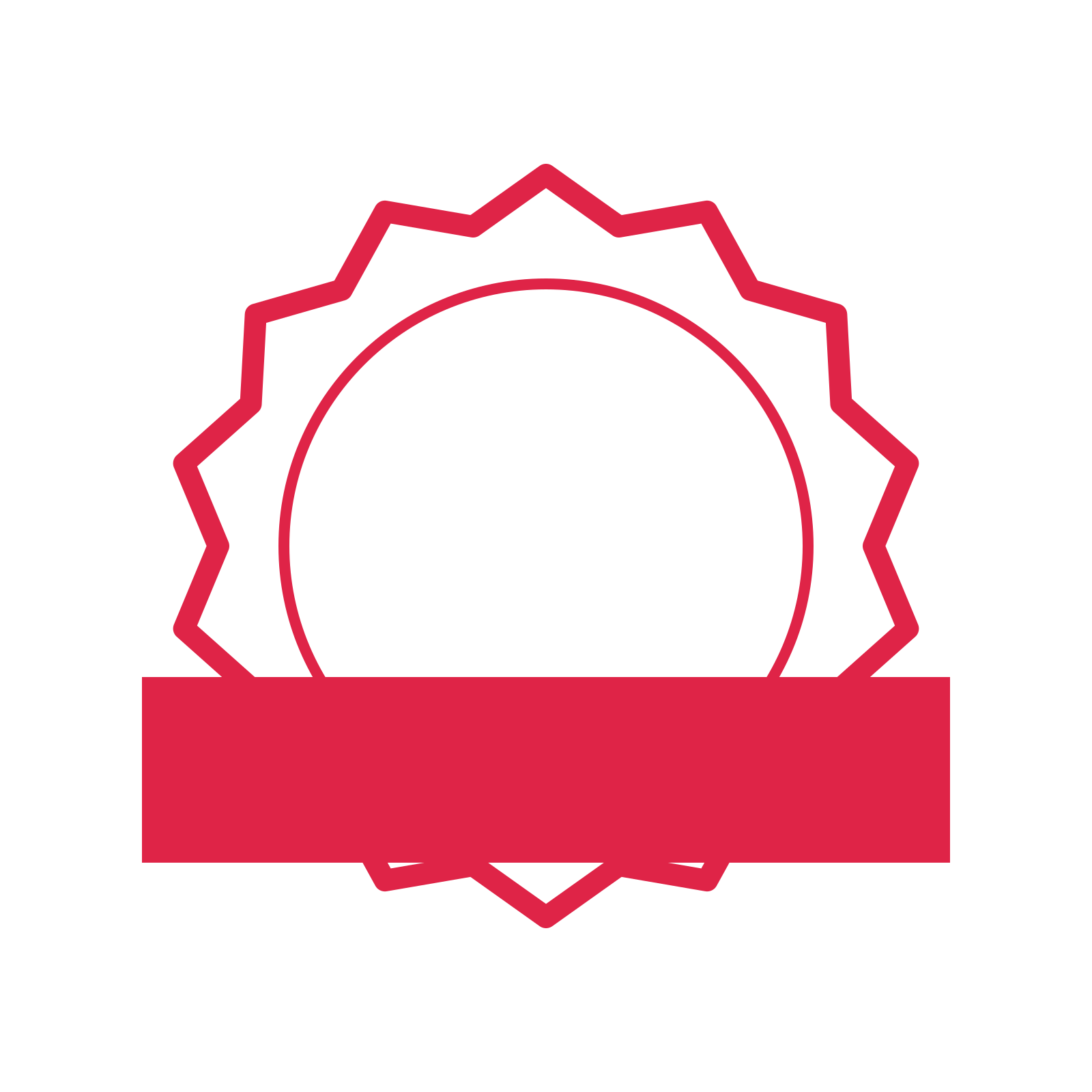 An open 14-point badge with soft scallops, with a straight ribbon.