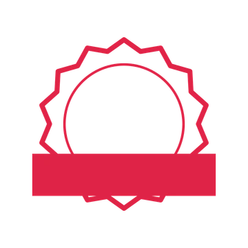 An open 14-point badge with soft scallops, with a straight ribbon.