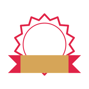 An open 14-point badge with classic scallops, with a folded ribbon.