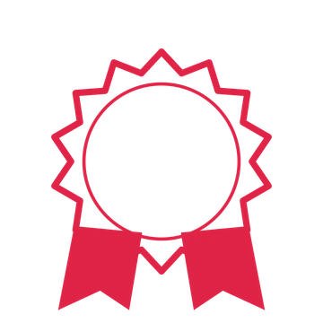 An open 14-point badge with classic scallops, with a split ribbon.