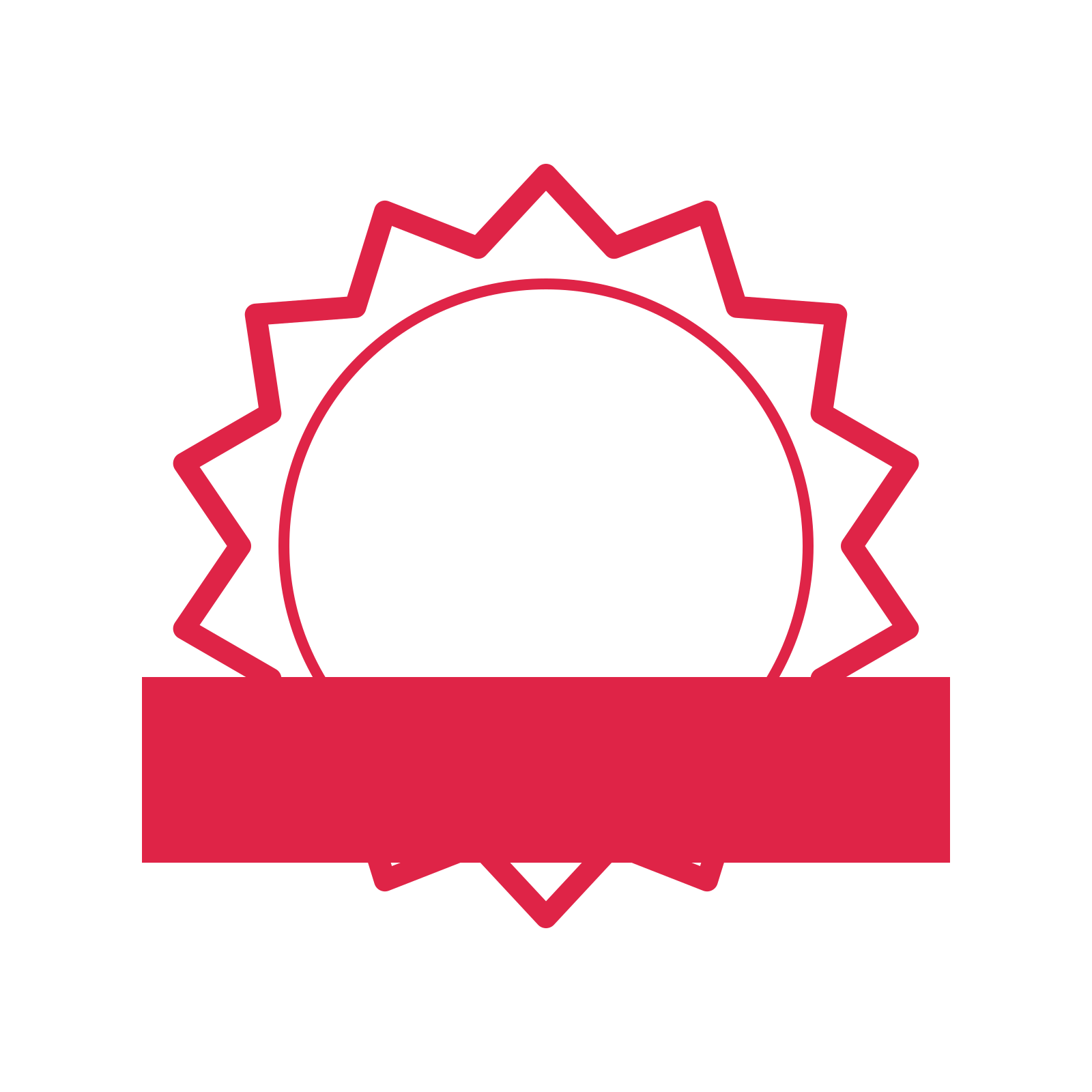 An open 14-point badge with classic scallops, with a straight ribbon.