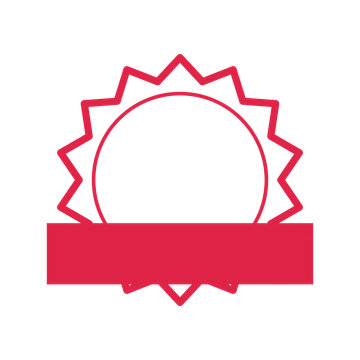 An open 14-point badge with classic scallops, with a straight ribbon.