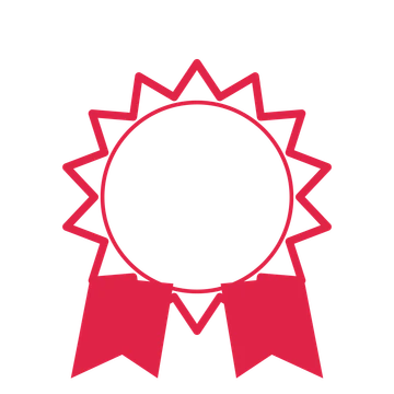 An open 14-point badge with pronounced scallops, with a split ribbon.