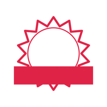 An open 14-point badge with pronounced scallops, with a straight ribbon.