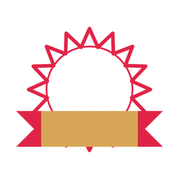 An open 16-point badge with deep scallops, with a folded ribbon.
