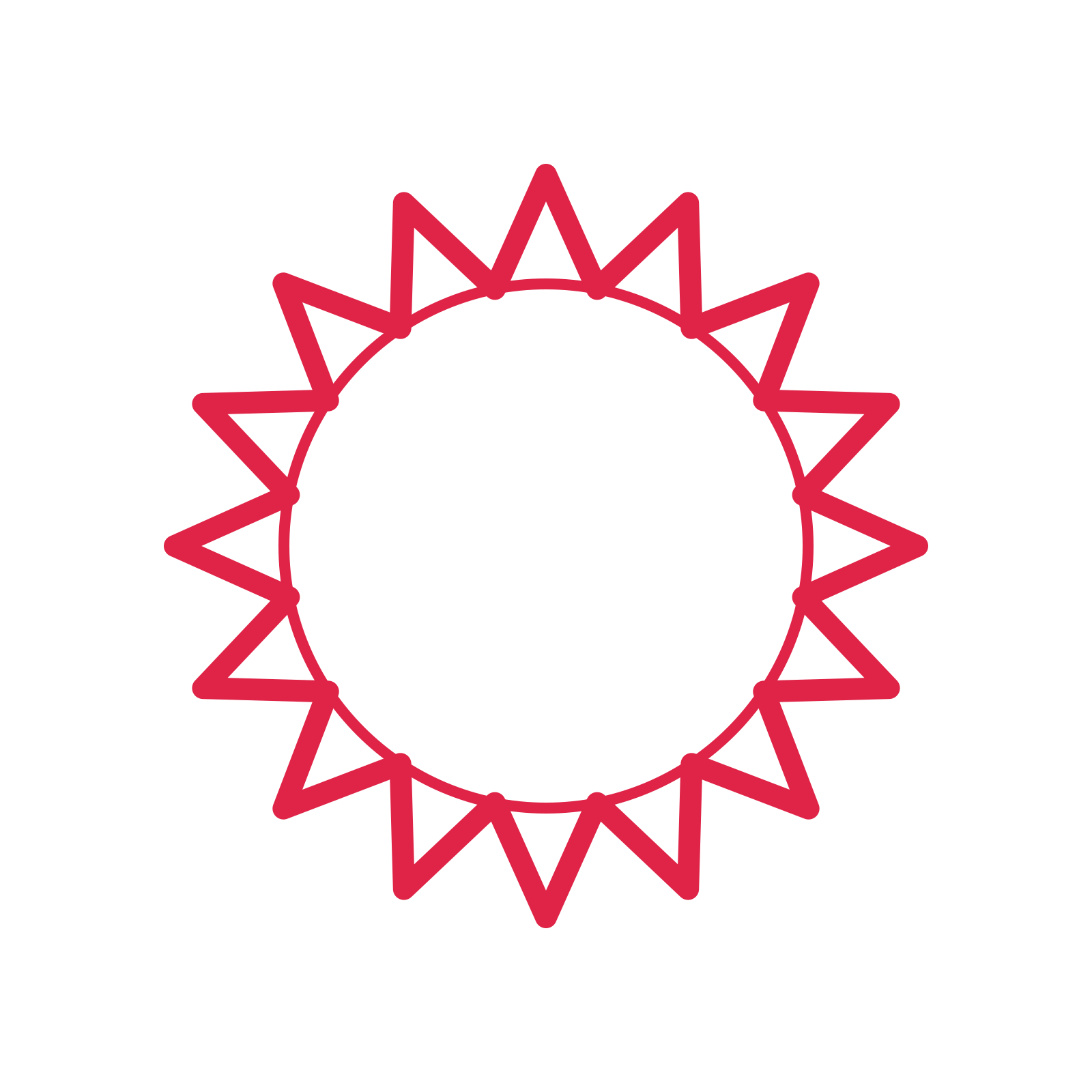 An open 16-point badge with deep scallops, without a ribbon.