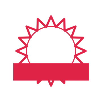 An open 16-point badge with deep scallops, with a straight ribbon.