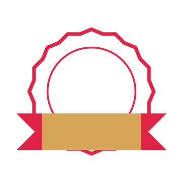 An open 16-point badge with shallow scallops, with a folded ribbon.