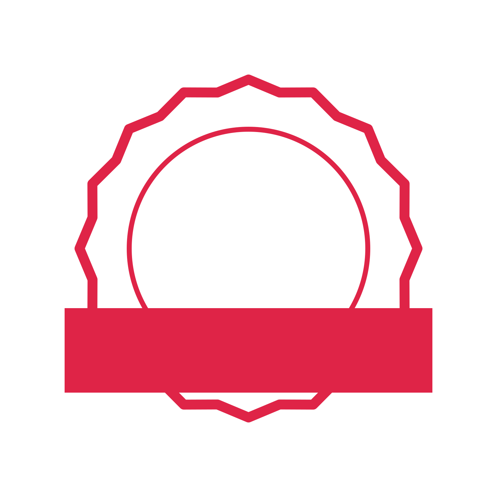 An open 16-point badge with shallow scallops, with a straight ribbon.