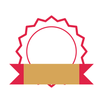 An open 16-point badge with soft scallops, with a folded ribbon.