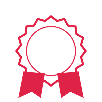 An open 16-point badge with soft scallops, with a split ribbon.