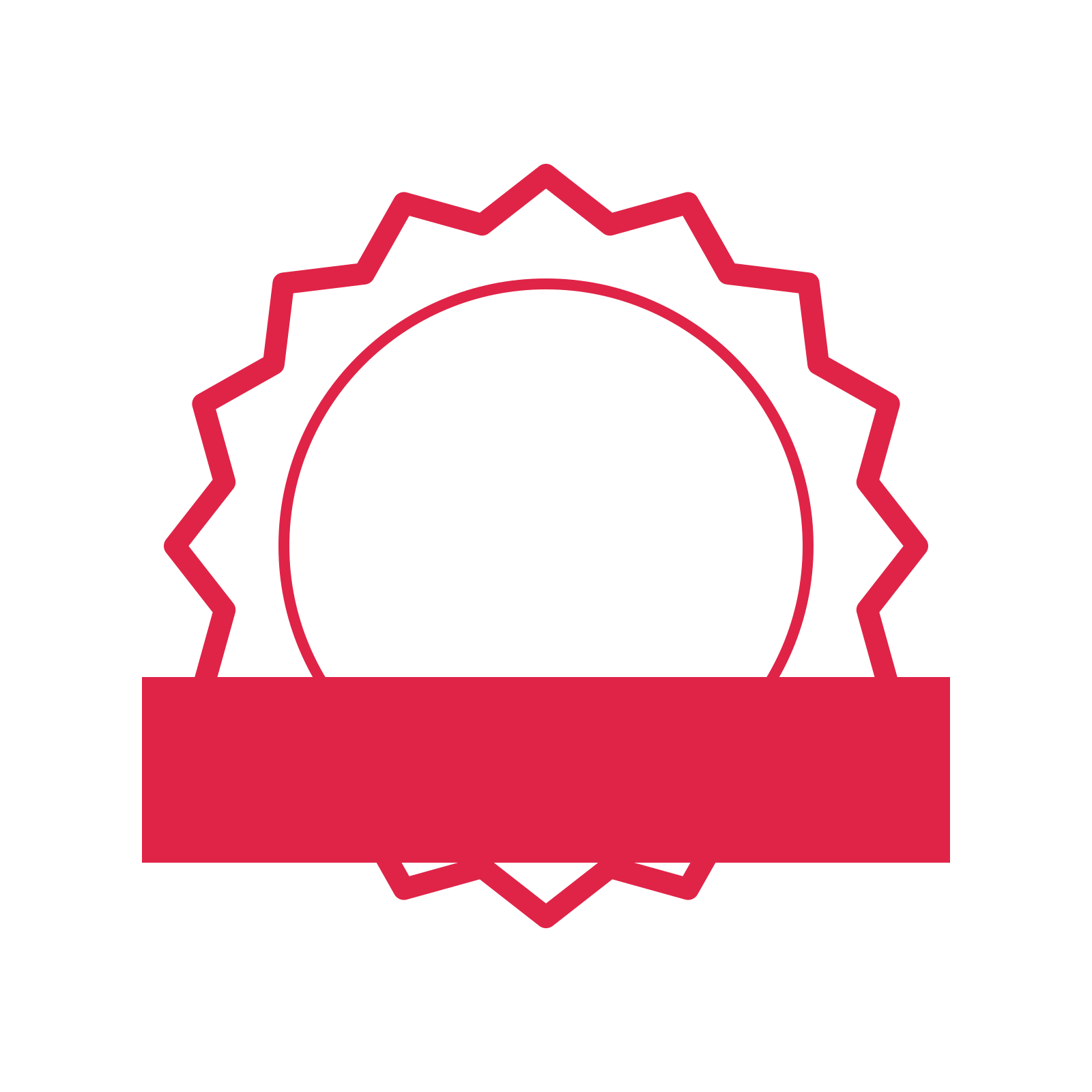 An open 16-point badge with soft scallops, with a straight ribbon.