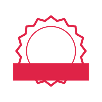 An open 16-point badge with soft scallops, with a straight ribbon.