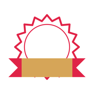 An open 16-point badge with classic scallops, with a folded ribbon.
