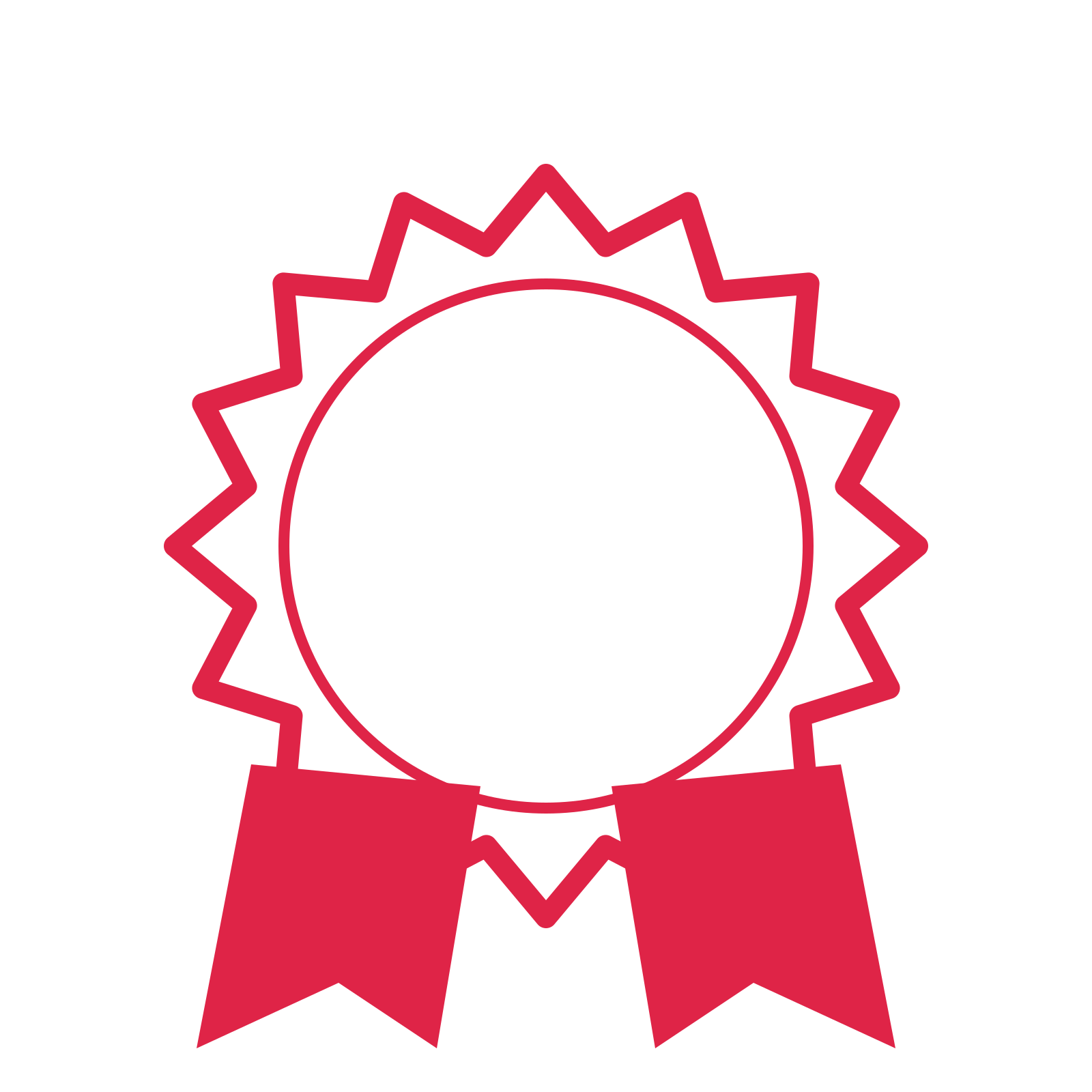 An open 16-point badge with classic scallops, with a split ribbon.