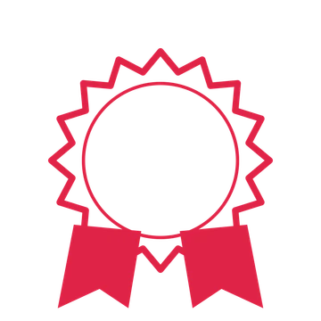 An open 16-point badge with classic scallops, with a split ribbon.