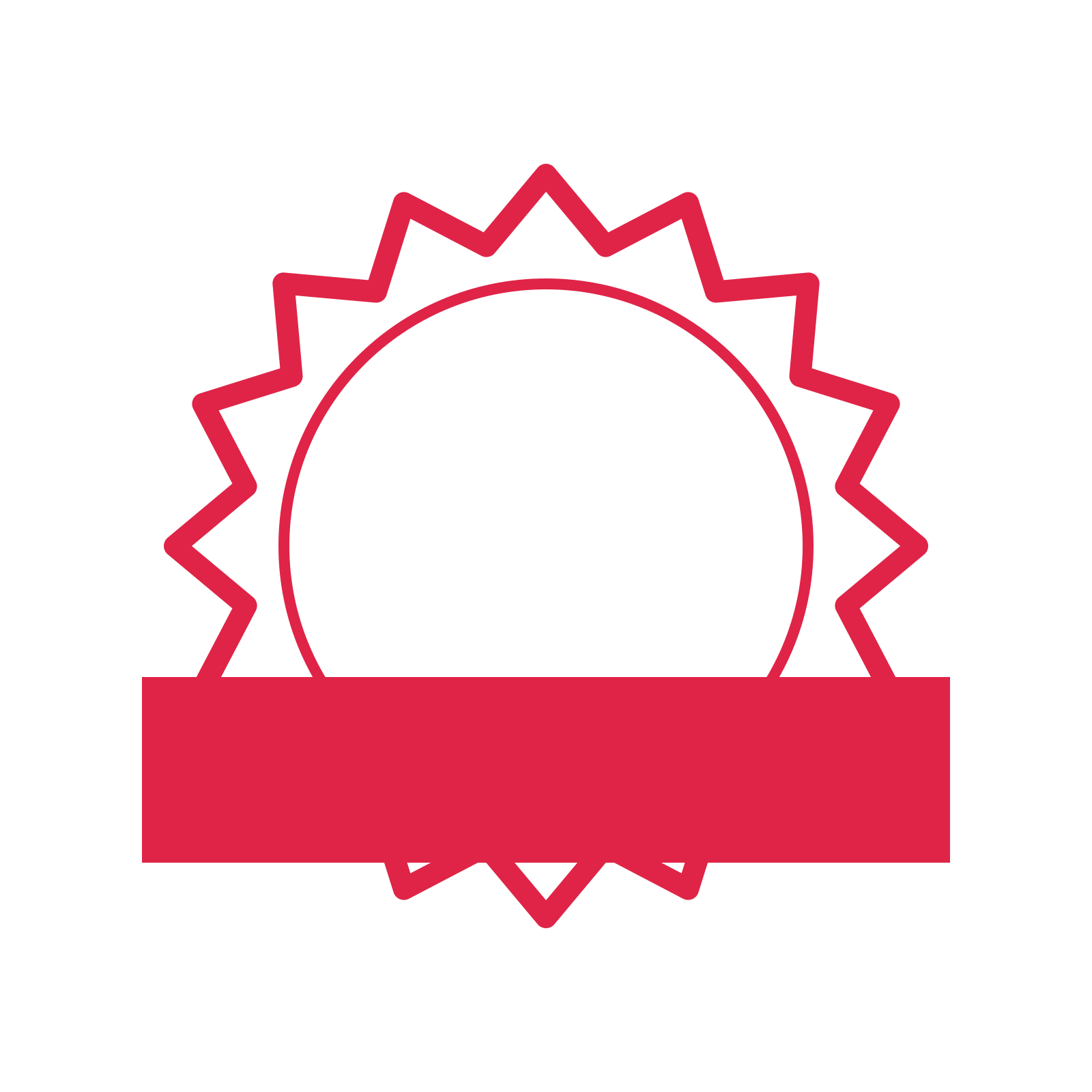 An open 16-point badge with classic scallops, with a straight ribbon.