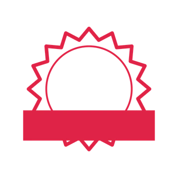 An open 16-point badge with classic scallops, with a straight ribbon.