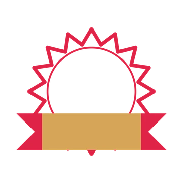 An open 16-point badge with pronounced scallops, with a folded ribbon.