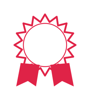 An open 16-point badge with pronounced scallops, with a split ribbon.