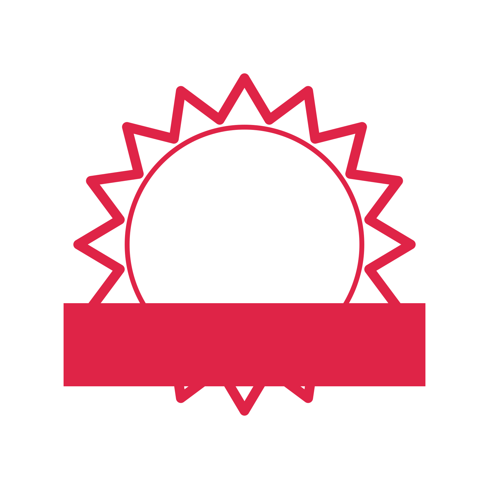 An open 16-point badge with pronounced scallops, with a straight ribbon.
