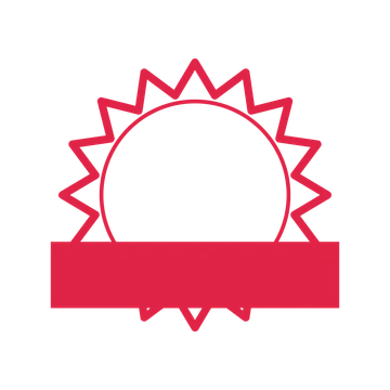 An open 16-point badge with pronounced scallops, with a straight ribbon.