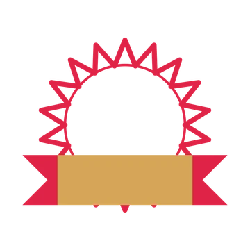 An open 18-point badge with deep scallops, with a folded ribbon.