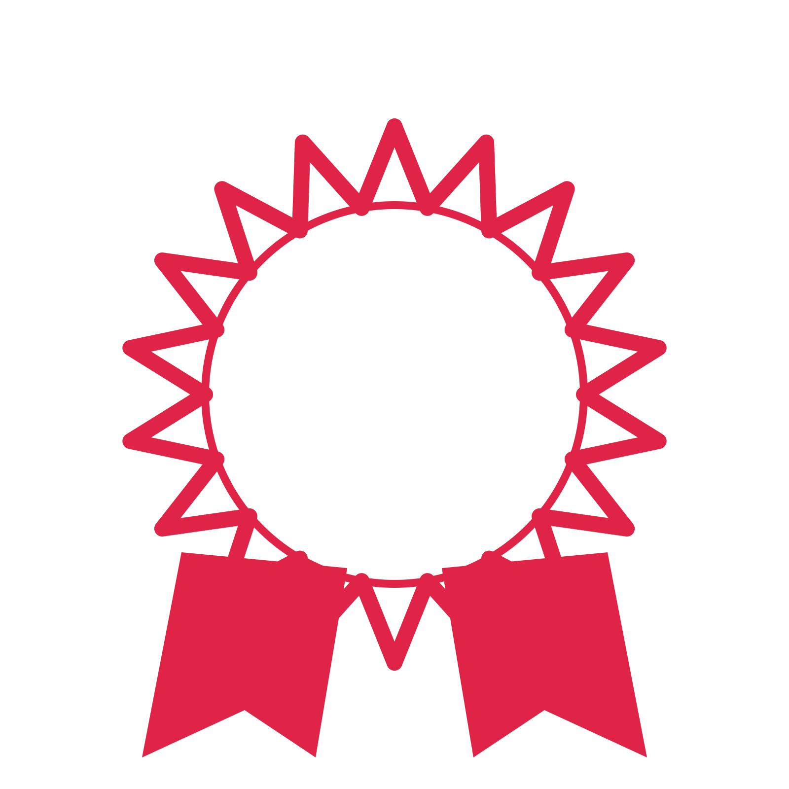 An open 18-point badge with deep scallops, with a split ribbon.