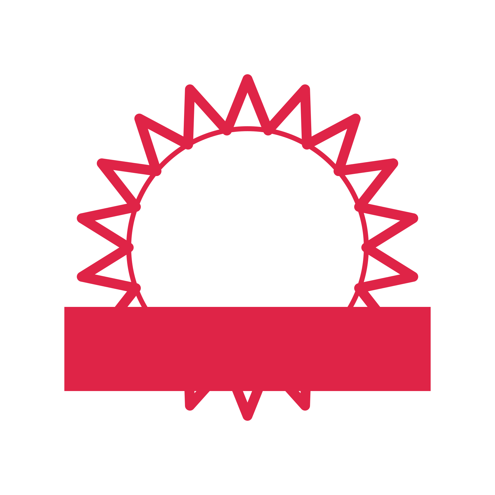 An open 18-point badge with deep scallops, with a straight ribbon.