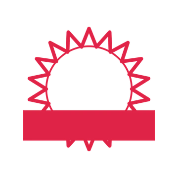 An open 18-point badge with deep scallops, with a straight ribbon.