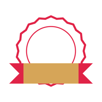 An open 18-point badge with shallow scallops, with a folded ribbon.