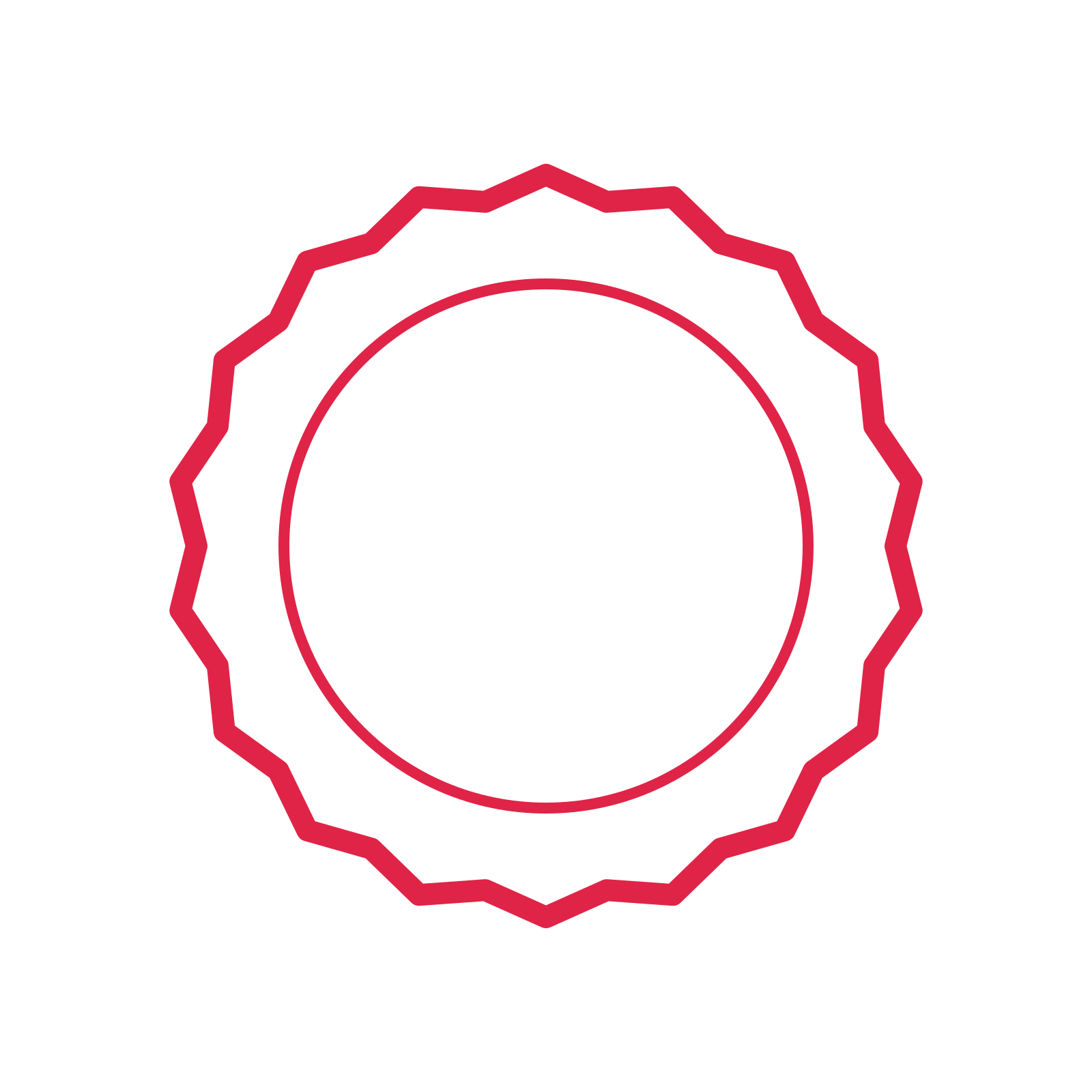 An open 18-point badge with shallow scallops, without a ribbon.