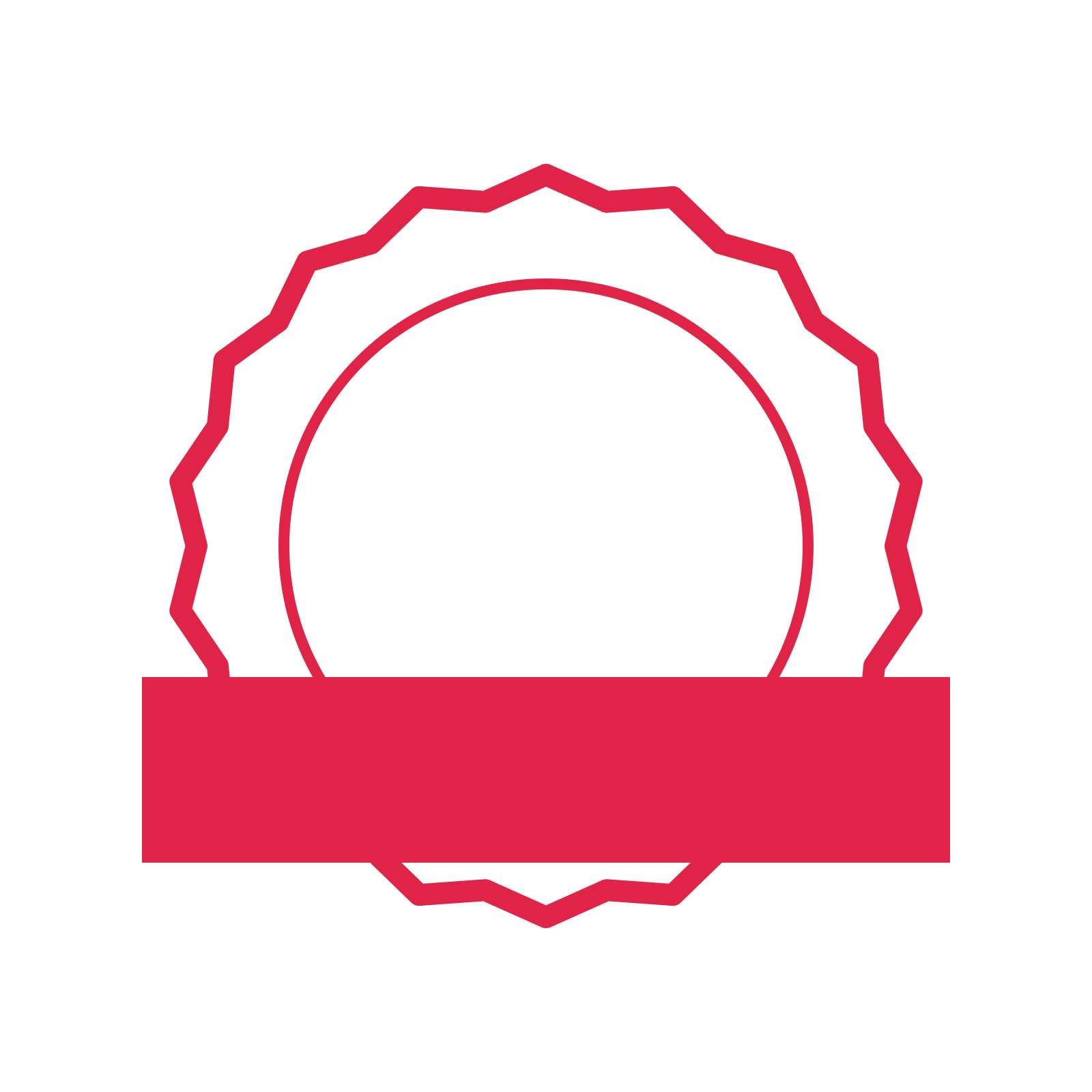 An open 18-point badge with shallow scallops, with a straight ribbon.