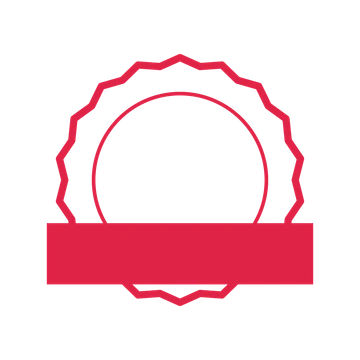 An open 18-point badge with shallow scallops, with a straight ribbon.