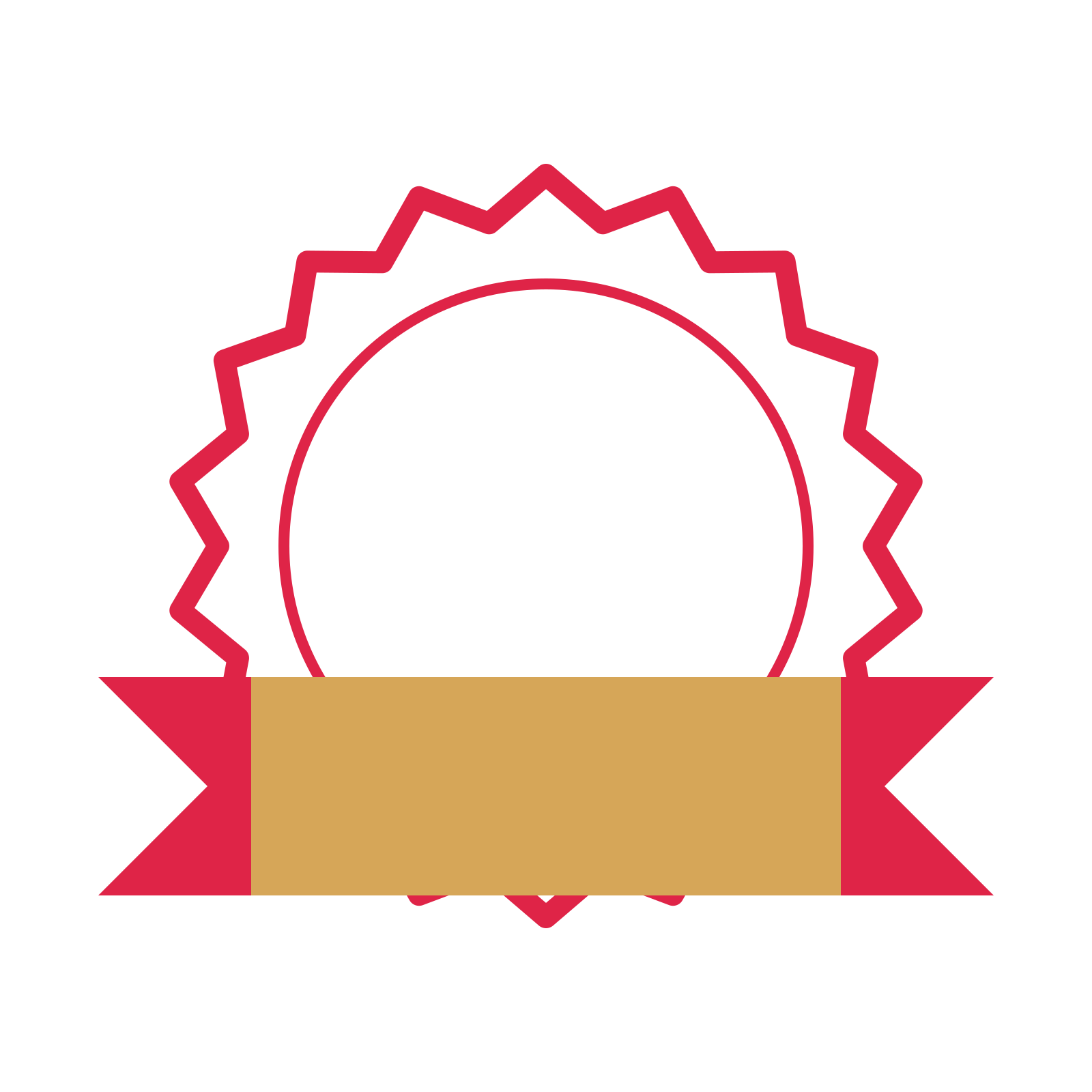An open 18-point badge with soft scallops, with a folded ribbon.