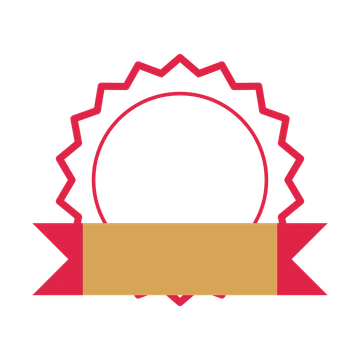 An open 18-point badge with soft scallops, with a folded ribbon.