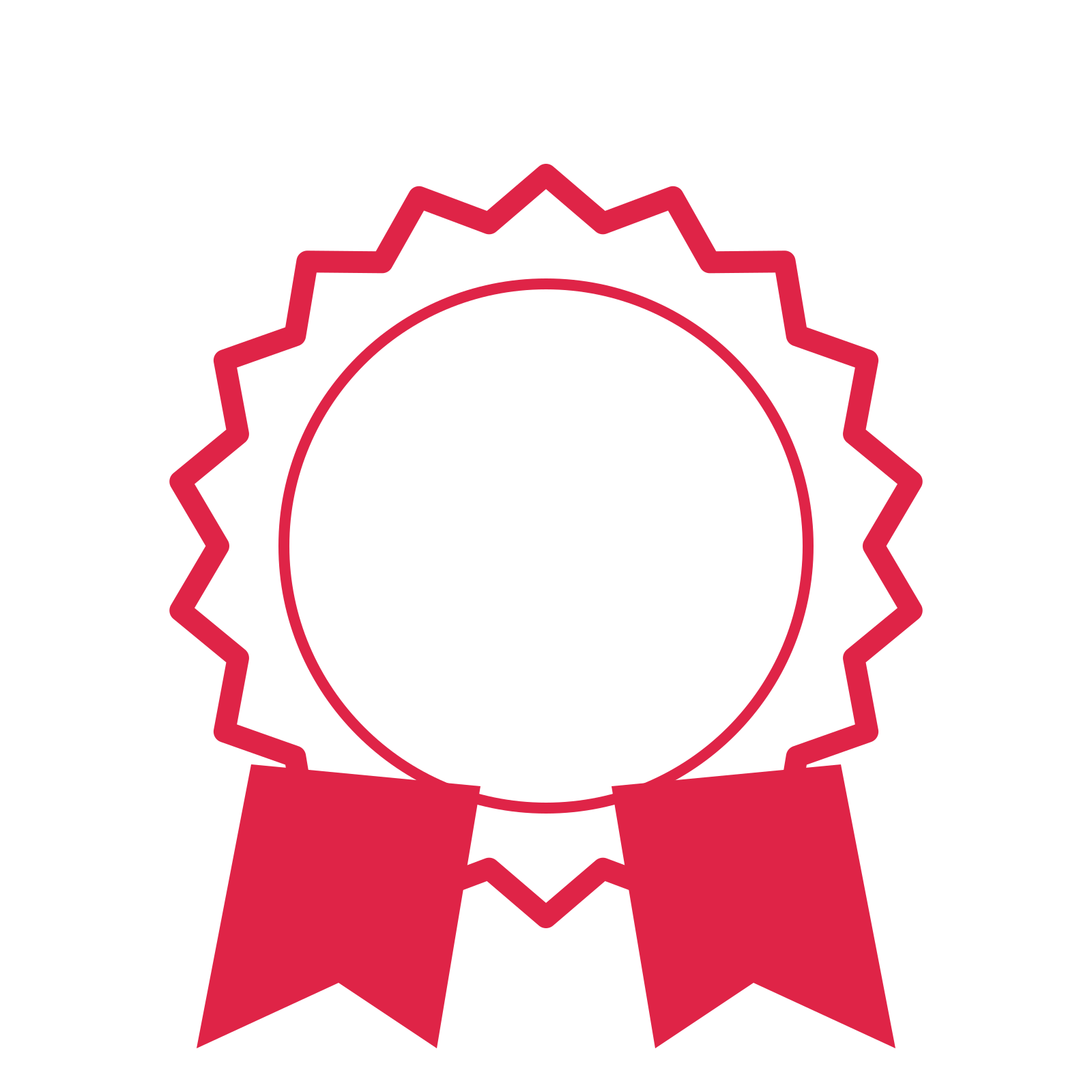 An open 18-point badge with soft scallops, with a split ribbon.