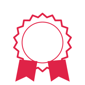 An open 18-point badge with soft scallops, with a split ribbon.