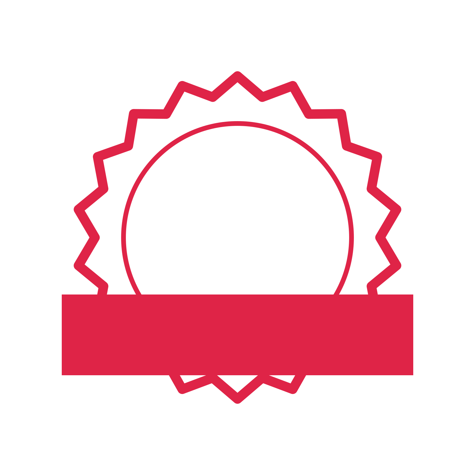 An open 18-point badge with soft scallops, with a straight ribbon.