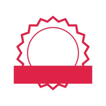 An open 18-point badge with soft scallops, with a straight ribbon.