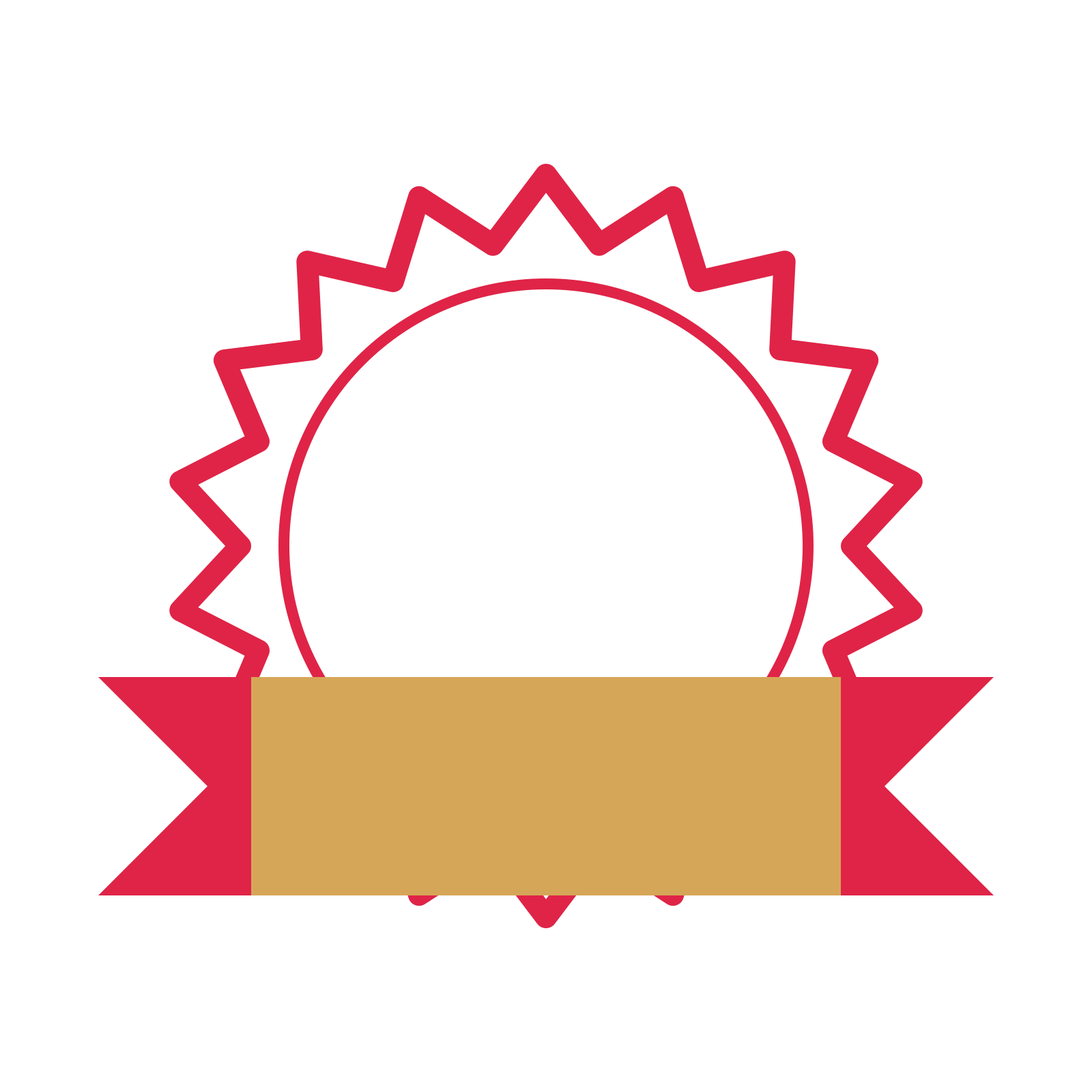 An open 18-point badge with classic scallops, with a folded ribbon.