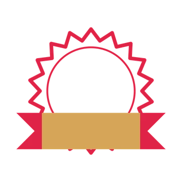 An open 18-point badge with classic scallops, with a folded ribbon.