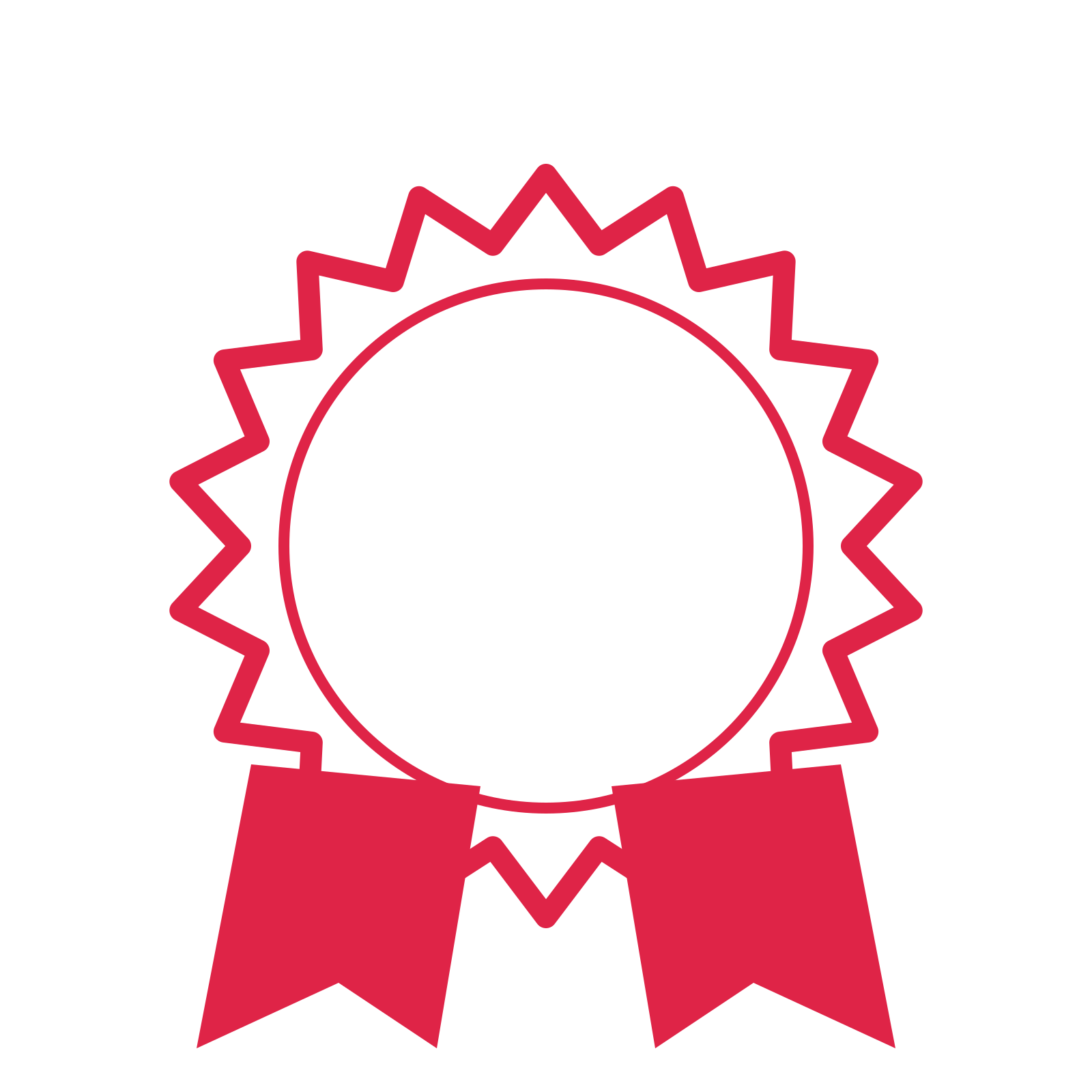 An open 18-point badge with classic scallops, with a split ribbon.