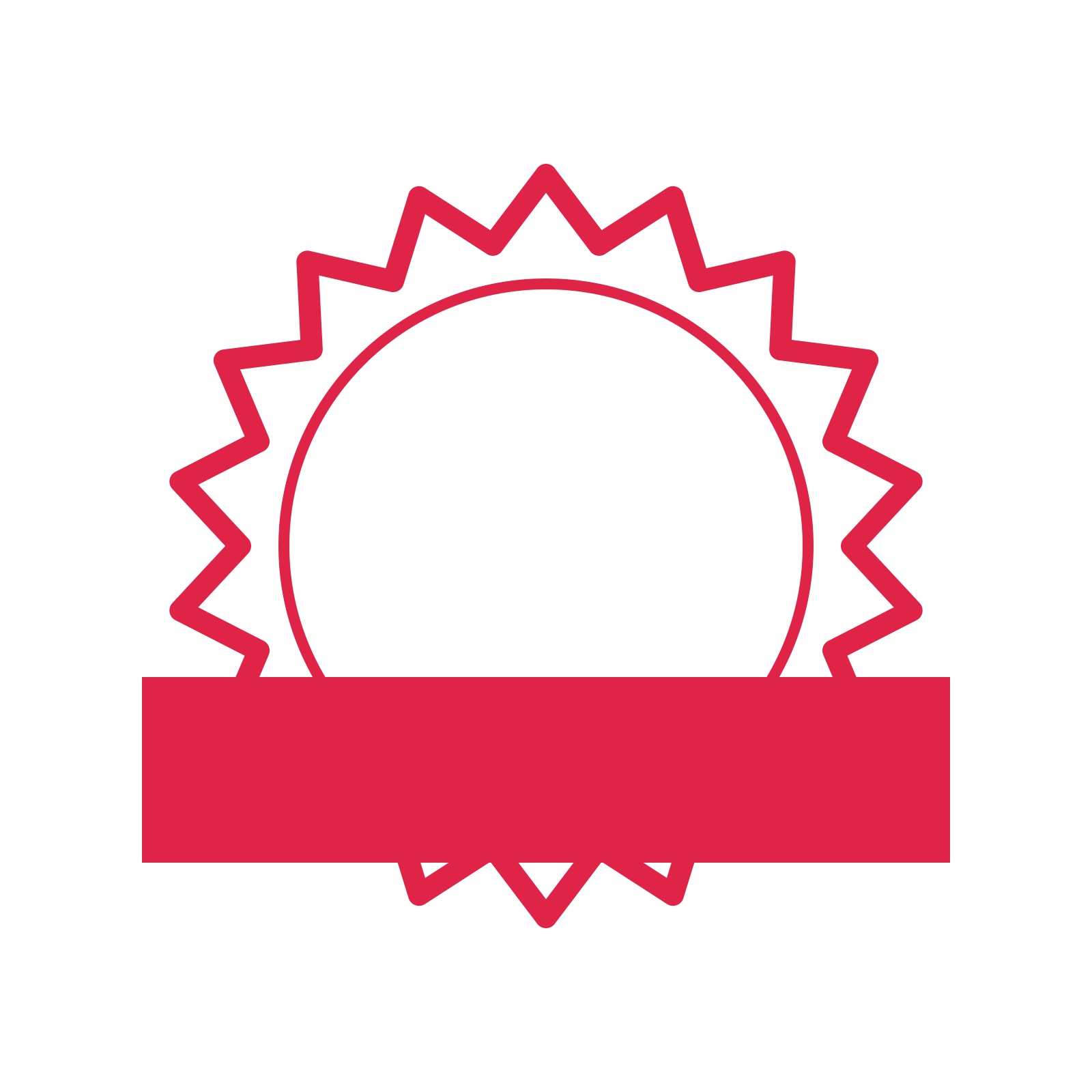 An open 18-point badge with classic scallops, with a straight ribbon.