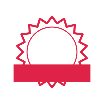 An open 18-point badge with classic scallops, with a straight ribbon.