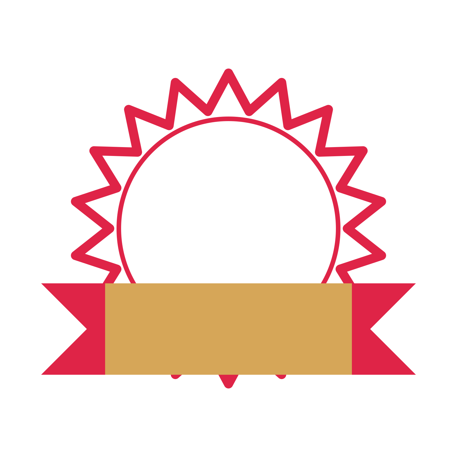 An open 18-point badge with pronounced scallops, with a folded ribbon.