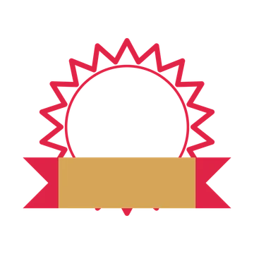 An open 18-point badge with pronounced scallops, with a folded ribbon.