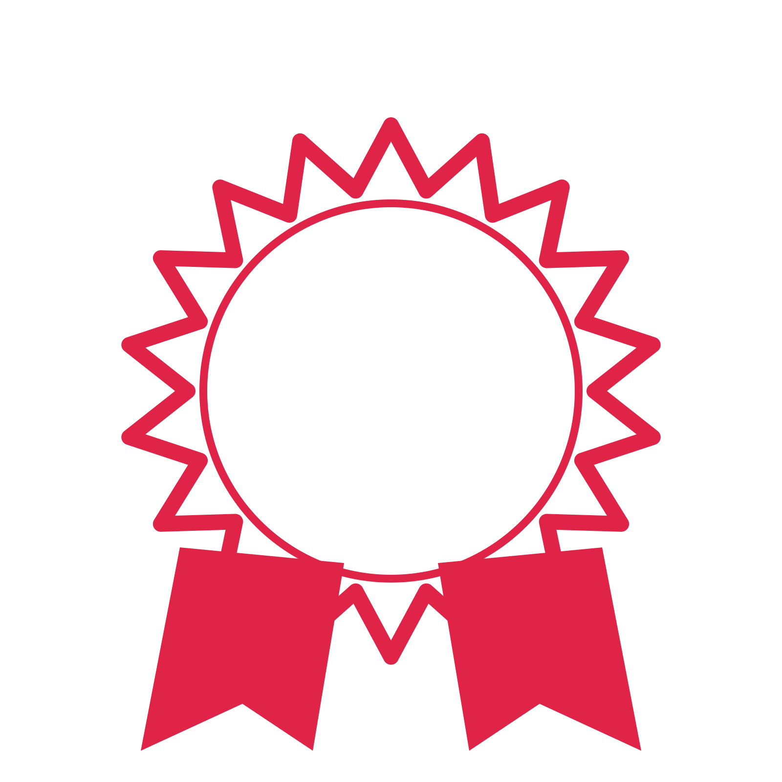 An open 18-point badge with pronounced scallops, with a split ribbon.