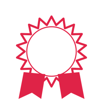 An open 18-point badge with pronounced scallops, with a split ribbon.