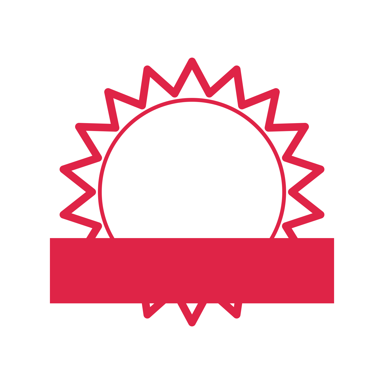 An open 18-point badge with pronounced scallops, with a straight ribbon.